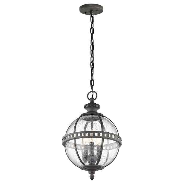 Venkovní závěsná lampa vintage retro hnědá skleněná koule 3 body Kichler