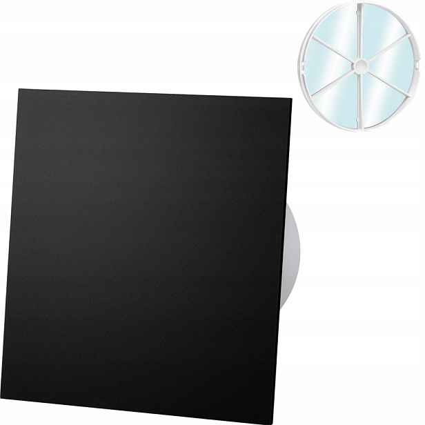 Ventilátor S Plexi Zpětným Ventilem Černý Mat Časovač Senzor Vlhkosti Fi 100