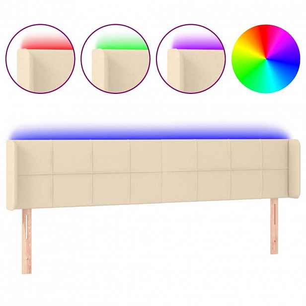vidaXL Čelo postele s LED krémové 203 x 16 x 78/88 cm textil