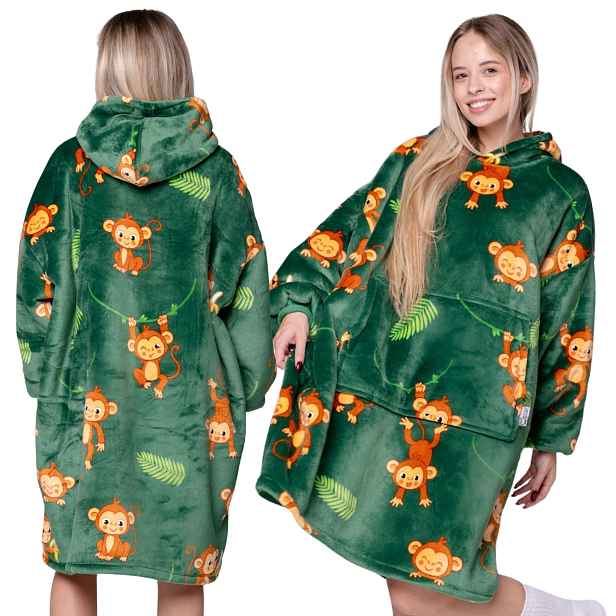 Koc oversize mikina Tlustá Mikinová Deka 2v1 XXL Vzor Opičky Dárek Bluzo Deka