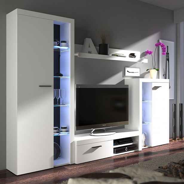 Moderní obývací stěna s LED osvětlením THISE - bílá