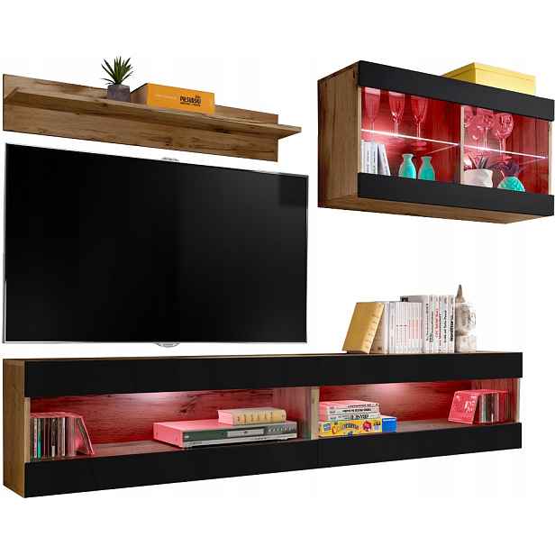 Sada Rtv nábytku Tivoli SET6 Dub Wotan/Černá, Rgb Led