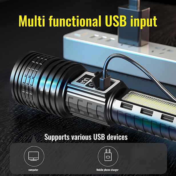 TEMU Ultra-jasná LED svítilna, přenosná taktická svítilna, IP65, nastavitelná zoom svítilna, USB dobíjecí, nárazuvzdorná a odolná, vhodná pro