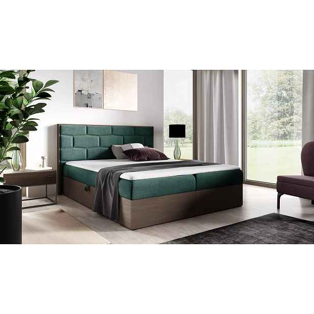Čalouněná manželská postel 160x220 CHANTELLE 9 - tmavý dub / zelená + topper ZDARMA