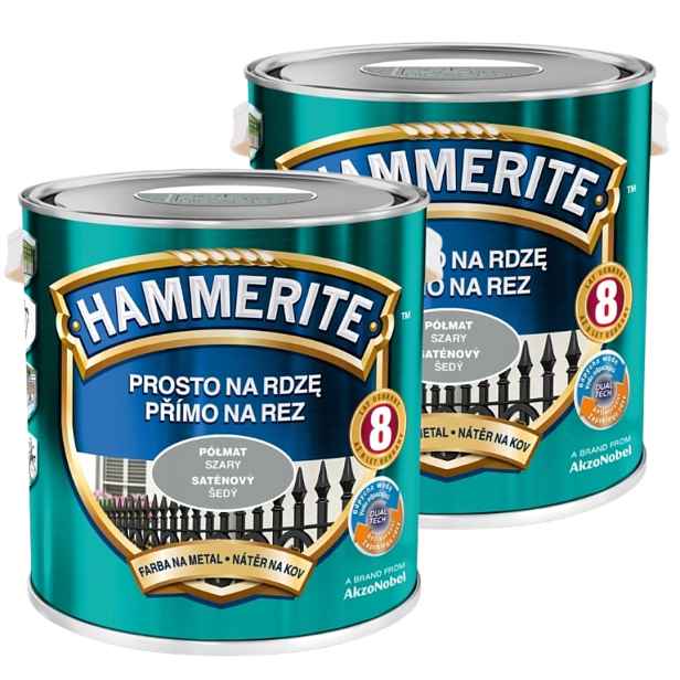 Hammerite Barva Na Kov 5L Přímo Na Rez Polomat Šedá Set 2x2,5L