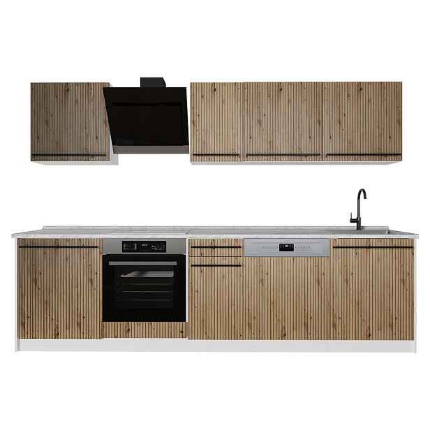 Vicco KUCHYŇSKÝ KOUT R-Line, Řemeslný dub/Bílá, 280 cm pracovná doska Mramor