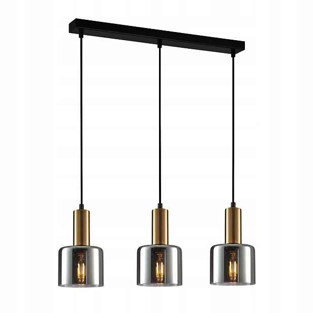 Santia Moderní černá zlatá závěsná lampa s 3 kouřovými stínítky E27 40W