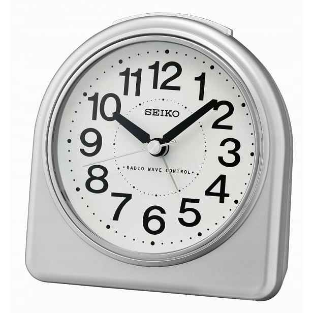 Čitelný Stříbrný Budík S Opakovaným Buzením Seiko Řízený Rádiovým Signálem DCF77 QHR204S