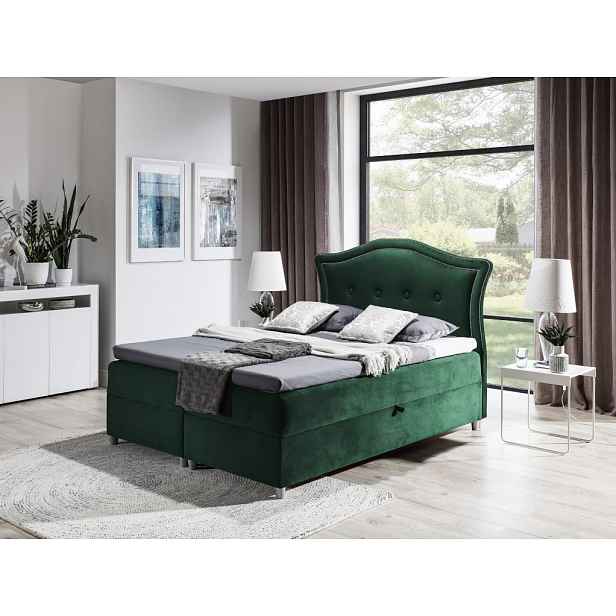 Elegantní rustikální postel Bradley 200x200, zelená + TOPPER