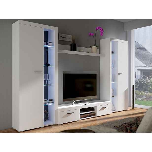 Moderní obývací stěna s LED osvětlením THISE XL - bílá