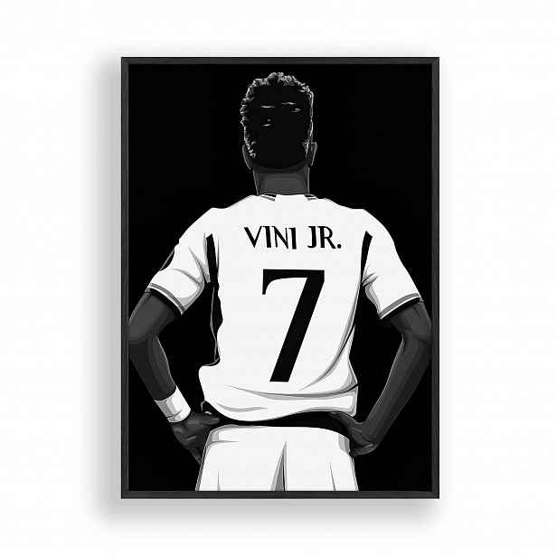 Obraz Vini Jr Real Madrid Plakát Rámeček Dřevěný Černý 30x42 cm