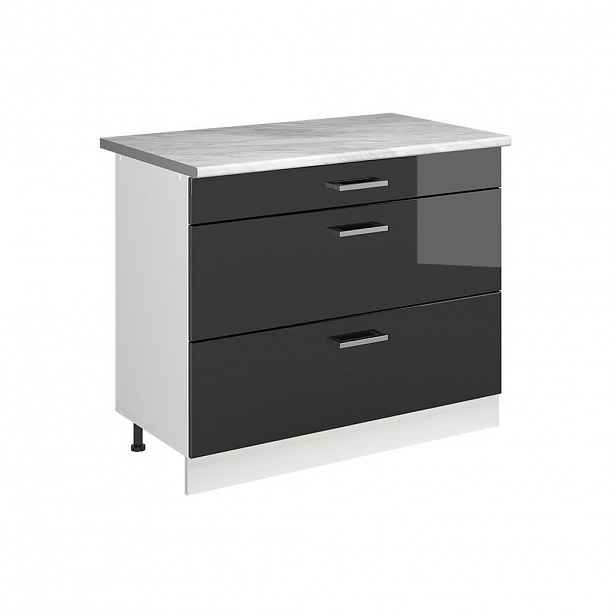 Vicco SPODNÍ SKŘÍŇKA KUCHYŇSKÉ LINKY R-Line, Antracitový vysoký lesk/Bílá, 100 cm pracovná doska Mramor