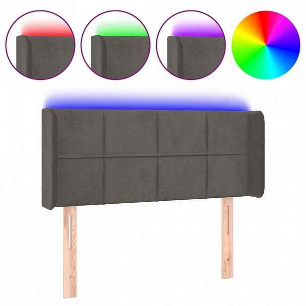 vidaXL Čelo postele s LED tmavě šedé 83 x 16 x 78/88 cm samet