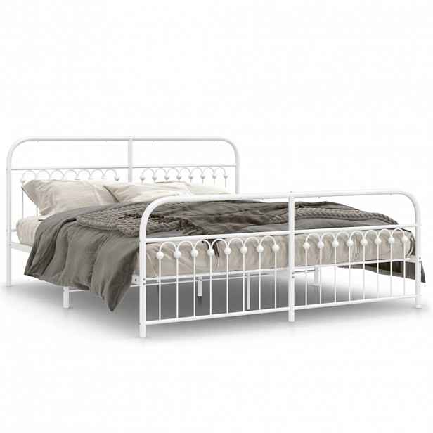 vidaXL Kovový rám postele s hlavovým a nožním čelem bílý 183 x 213 cm