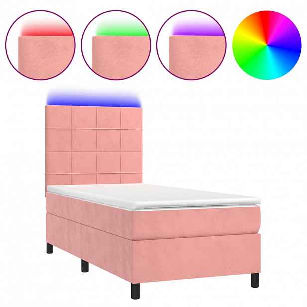 vidaXL Box spring postel s matrací a LED růžová 100x200 cm samet