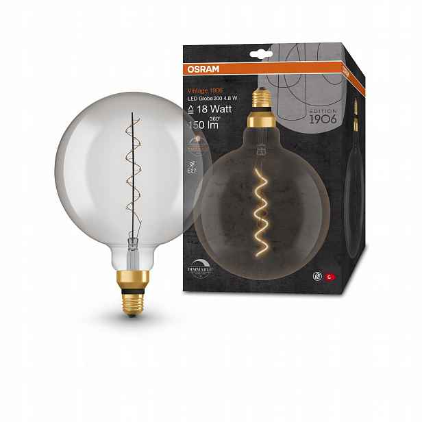 Ledvance kouřová stmívatelná Led žárovka E27 4,8 W Big Globe, teplá bílá