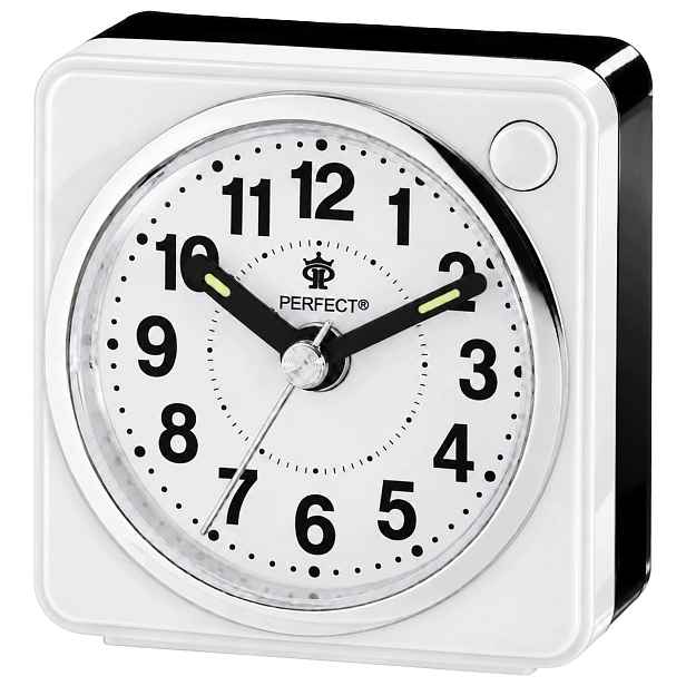 Křemenný budík Perfect Bb 06602 Bílý Tiché podsvícení Snooze