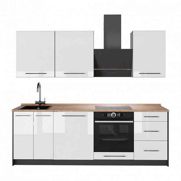 Vicco KUCHYŇSKÝ KOUT Fame-Line, Bílá vysoký lesk/Antracit, 230 cm, PD Dub