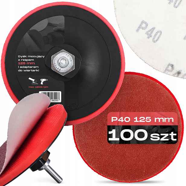 100x Brusný Papír Rzepový kotouč 125 mm P40 Držák Leštícího Disku Pad M14 7D