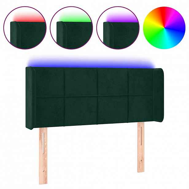 vidaXL Čelo postele s LED tmavě zelené 83 x 16 x 78/88 cm samet