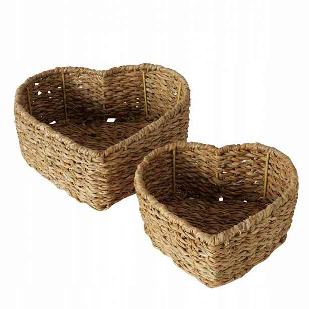Bežové Dekorační Košíky Pletené Ve Tvaru Srdce Love 2 Ks 26X26X10CM