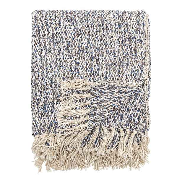 Šedomodrá deka s příměsí lnu 130x160 cm Ocean – Bloomingville