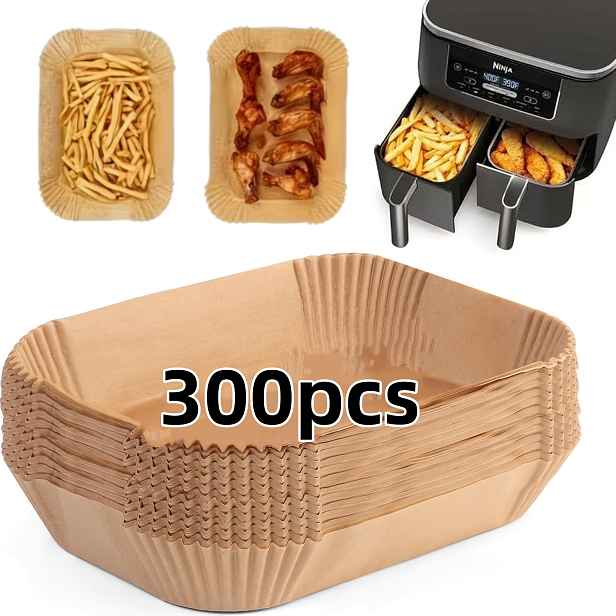 TEMU 300 ks Obdélníkové papírové vložky do horkovzdušné fritézy / Potravinářský nepřilnavý papír na pečení pro jedno použití / Žáruvzdorný