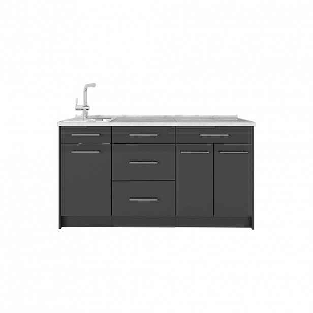 Vicco KUCHYŇSKÝ BLOK Fame-Line, Antracitový vysoký lesk/Antracit, 150 cm, PD Mramor