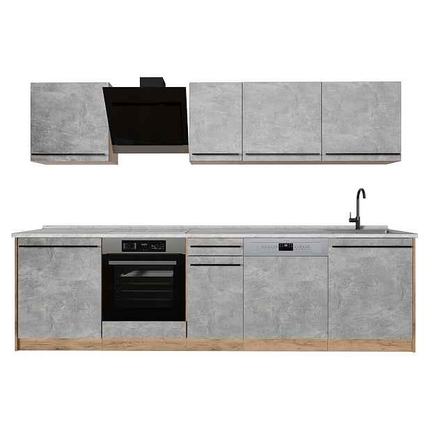 Vicco KUCHYŇSKÝ KOUT R-Line, Beton/Zlatý mocný dub, 280 cm pracovná doska Mramor