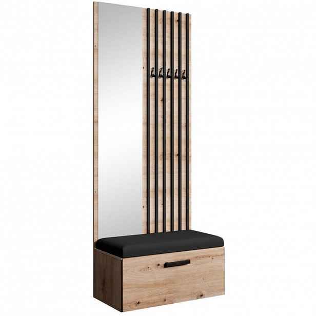Beautysofa PŘEDSÍŇOVÁ sestava Margaret II 81/203/43 s lamelami a zrcadlem, dub artisan|černá