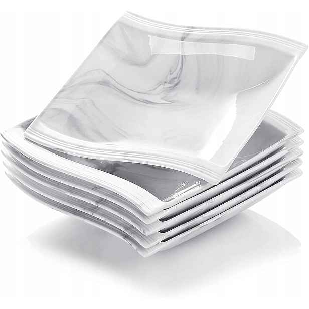 Komplet 6 Hlubokých Talířů Malacasa Flora Mramor Porcelán 720 ml 6 ks