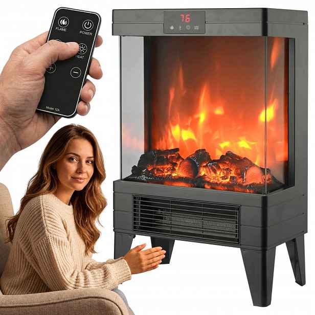 Elektrický Kachlový Kotel Volně Stojící Ohřívač S Termostatem 2000W Časovač Dálkové Ovládání