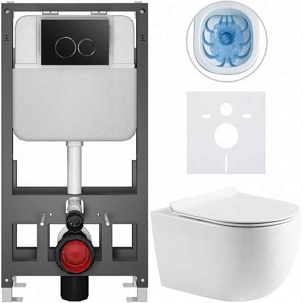 Kompletní WC set Basic/Felci - bílá lesklá - WC tlačítko Dualo/Černá - volně stojící - předstěnová instalace - 53x37 cm