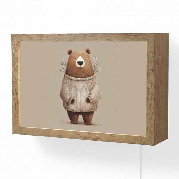 OnlyWow NÁSTĚNNÁ LAMPA Medvěd - Bílé květy - Cosy 30x20 cm