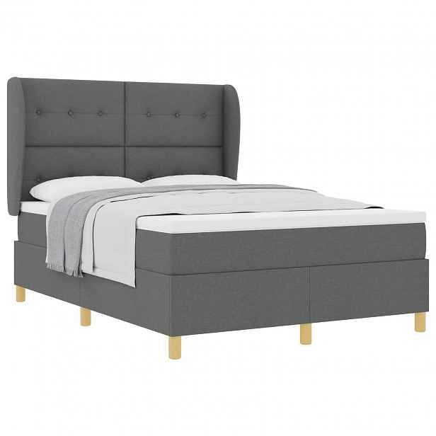 vidaXL Postel s boxspringem s čelo Tmavě šedá 190 x 140 cm textil