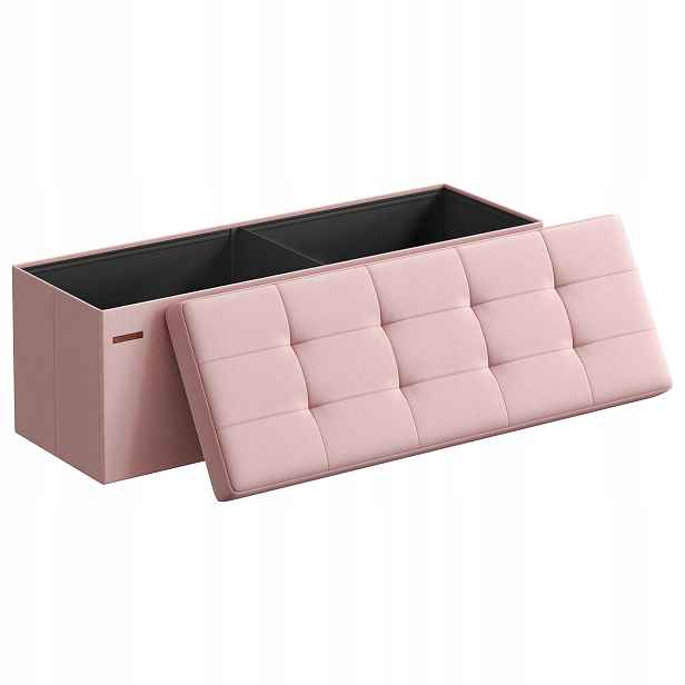 Taburet s úložným prostorem Songmics 110x38x38 cm skládací pastelově růžová