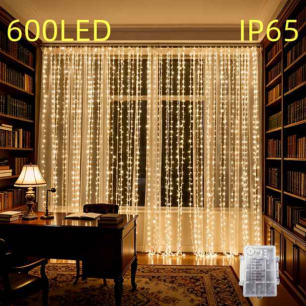 TEMU 600 LED závěsných pohádkových světelných řetězů, 236 x 118 palců, dekorativní světla na okno, baterie nejsou součástí balení, vánoční