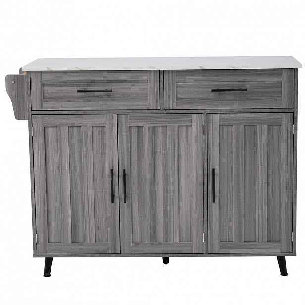 OKWISH KUCHYŇSKÝ vozík 129/46/91,5 cm šedobílý z MDF s výklopnou deskou a úložným prostorem