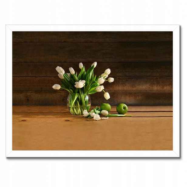 Plakáty v rámu 40x30 Bílé tulipány ve váze