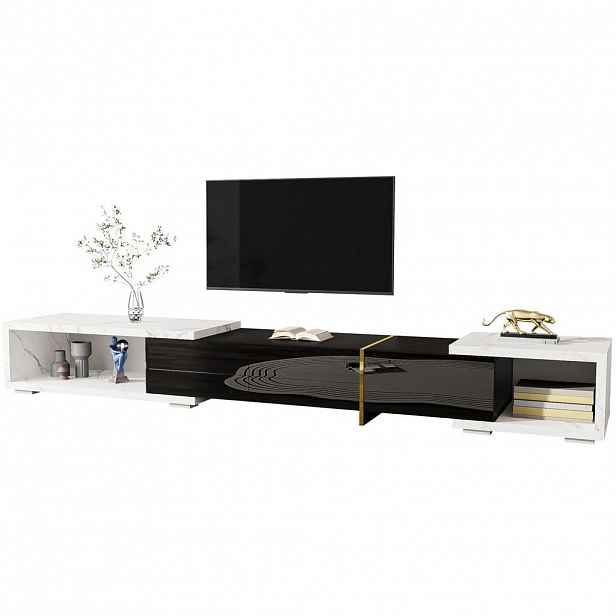OKWISH TV stolek 140-260 cm černý z MDF a dřevotřísky s otočnou funkcí a úložným prostorem