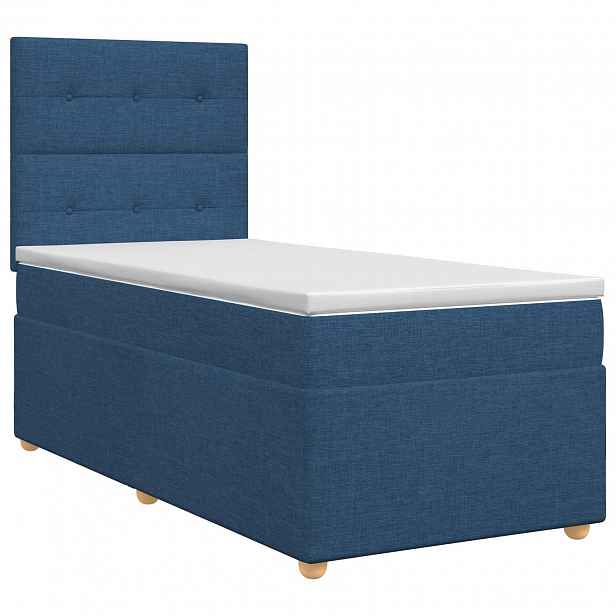 vidaXL Postel boxspring s matrací s čelo Modrá 90 x 190 cm Textil