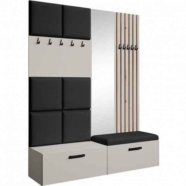 Beautysofa PŘEDSÍŇOVÁ sestava Margaret I+II 162/203/43 s čalouněnými panely / lamelami / zrcadlem, kašmírová|dub artisan