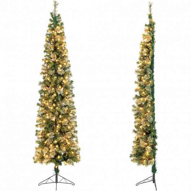 COSTWAY VÁNOČNÍ STROMEK Poloviční strom 210 cm 150 LED zelený