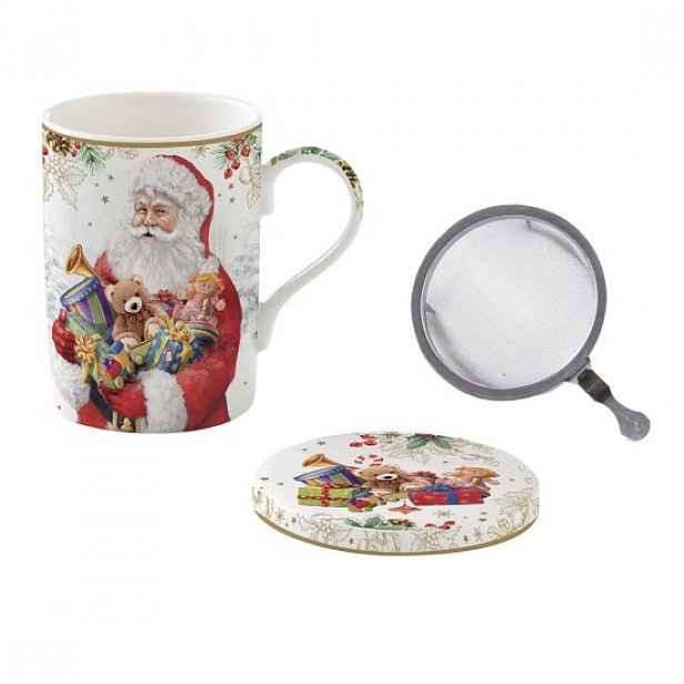 Hrnek s víčkem a spařovačem, 350 ml, "SANTA IS COMING" - značka Easy L
