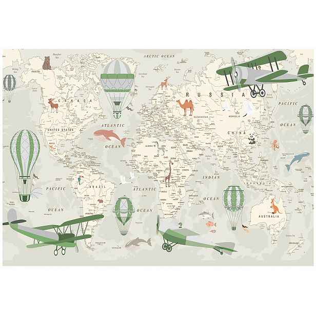 Fototapeta na flizelině Mapa světa Děti Zelená 3D 254x184