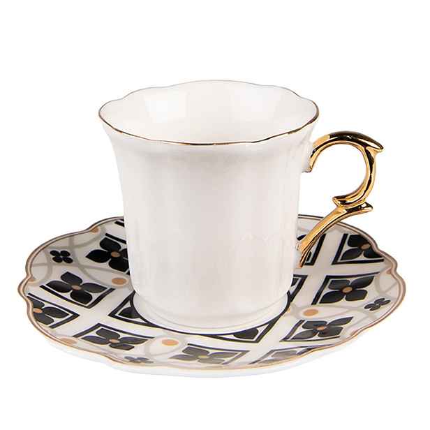Bílý porcelánový šálek s barevným podšálkem Cuppie  - Ø 12*7 / 95 ml Clayre & Eef