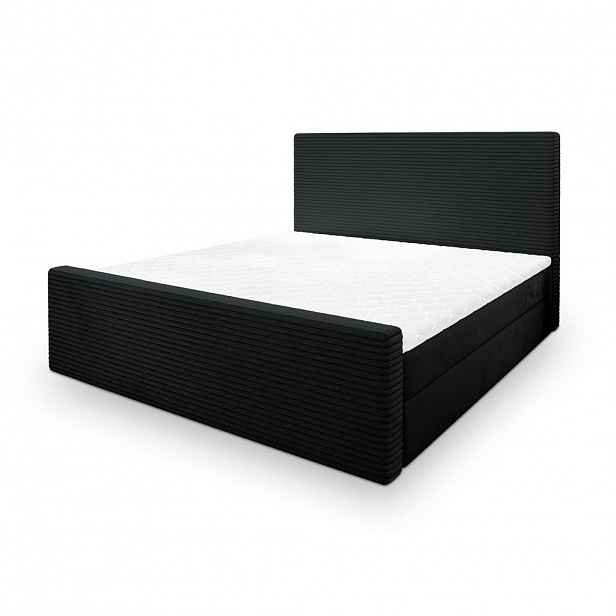 MASSENO AMERICKÁ POSTEL ALORIA 140x200 cm, s matrací a úložným prostorem, černá