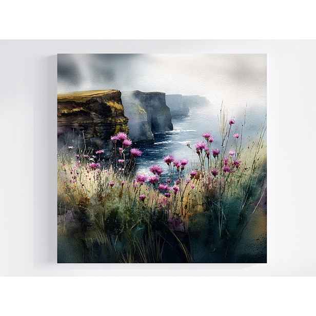Obraz Na Plátně Canvas Krajina Irsko Útesy Moheru Květiny Bodlák 50x50