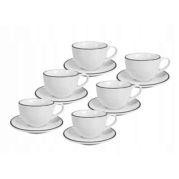 Set 6 ks Cappuccino šálek s podšálkem Alba Black, 200 ml, černá linka