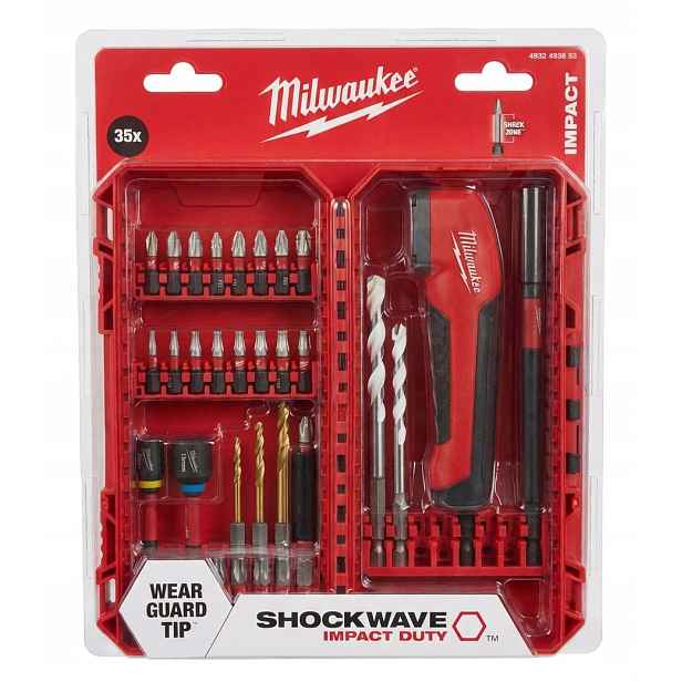 Úhlový nástavec sada bitů a vrtáků Shockwave Milwaukee